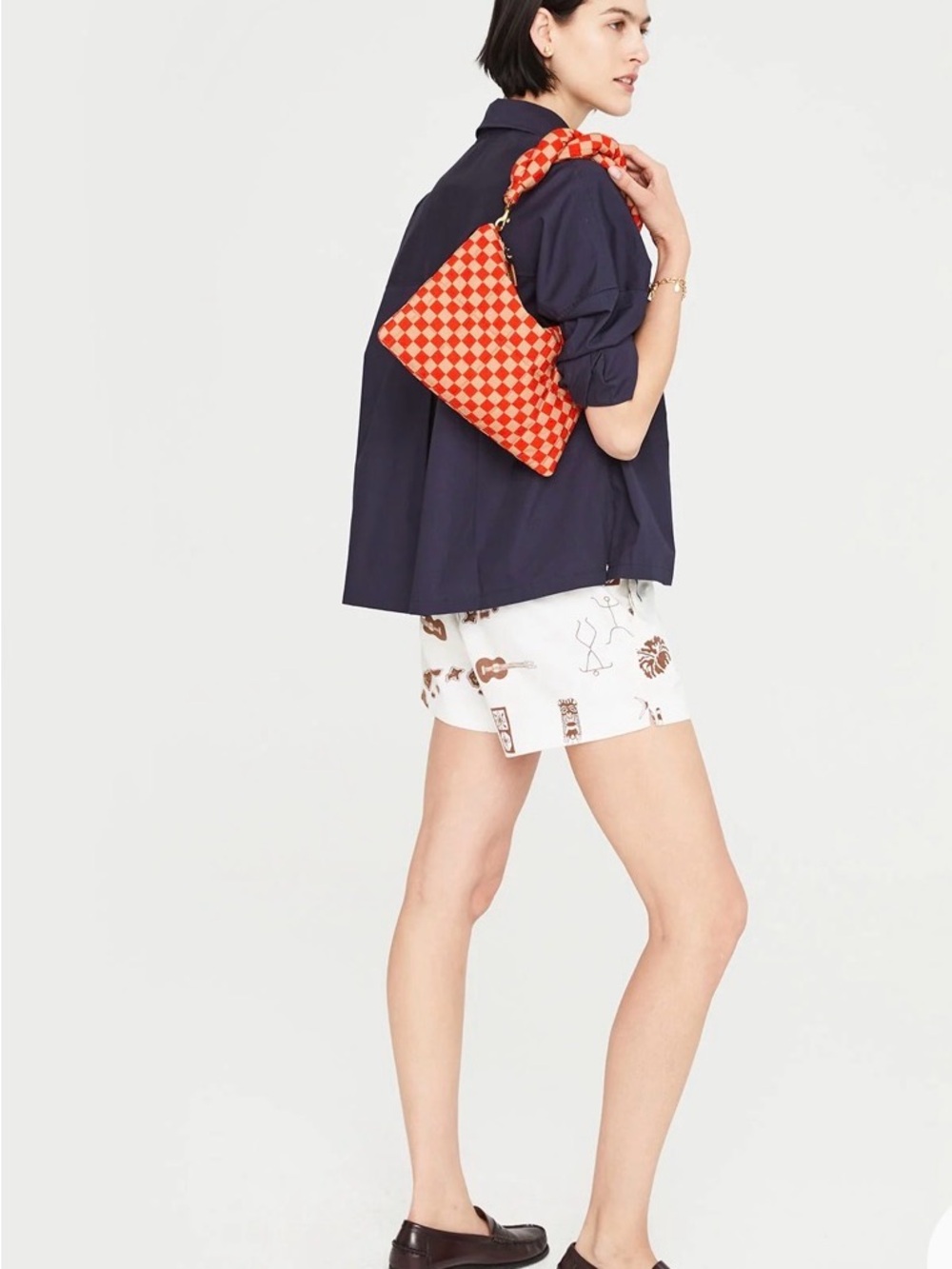 Clare V Flat Clutch w/ Tabs - Poppy & Khaki Quilted Checker $145 - Picture 5 of 10